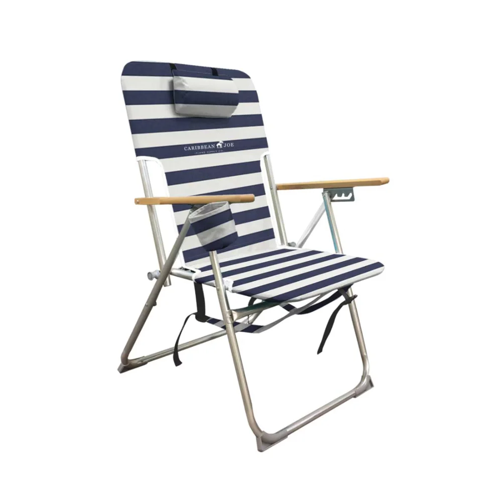 

Caribbean Joe Backpack Wood Beach Chair - Blue and White Portable Chair Outdoor Chair Patio Furniture