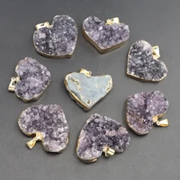 natural amethyst cluster stone pendants heart raw crystals charms necklace healing quartz mineral diy gift jewelry making 4pcs