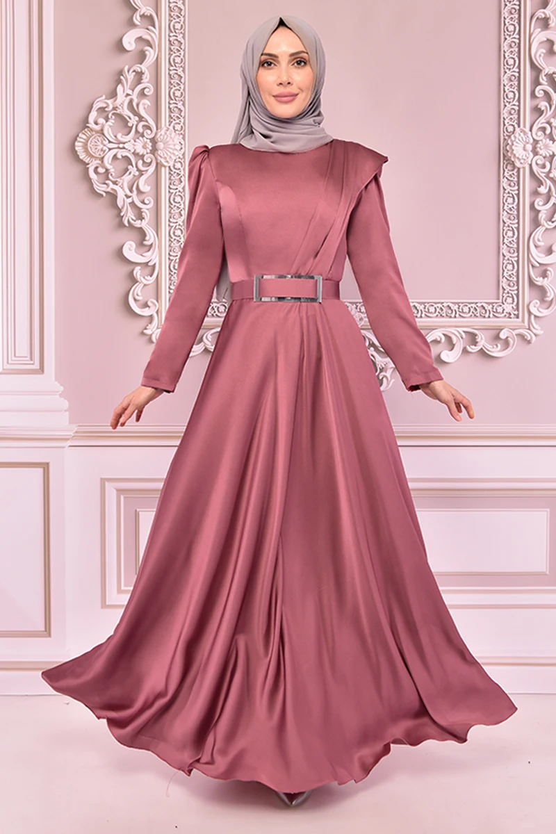 

Belt Satin Dress Rose Kurusu NEV14862