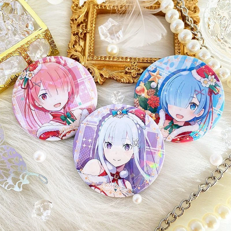 Anime Re:Life In A Different World From Zero Brooch Pin Round Rem Ram Badge Backpack Jewelry Unique Gift