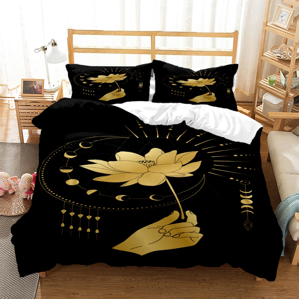 

Magic Astrology Esoteric Gold Print Three Piece Set Fashion Bedding Article Children or Adults for Beds Quilt Covers Pillowcases