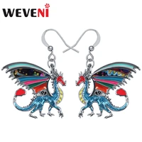 weveni enamel alloy floral wings dragon earrings dinosaur dangle drop fashion jewelry for women girls teens charms accessories