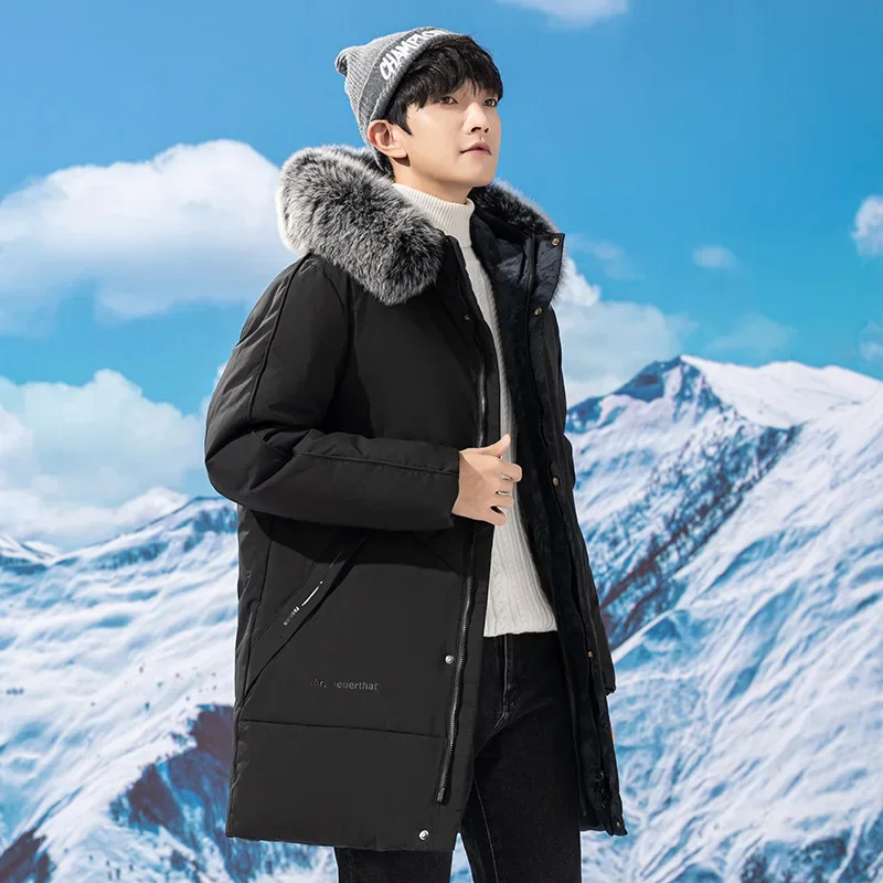 Новый стиль утолщенный пуховик средней длины для мужчин зимнее теплое ультра
