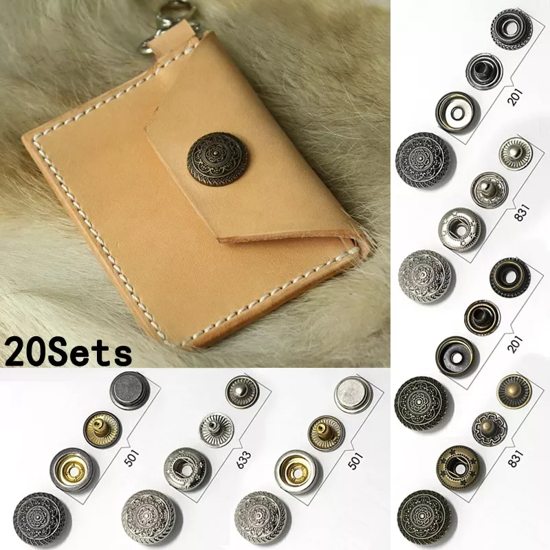 High Quality 20sets/lot 15mm Metal brass Press Studs Sewing Button Snap Fasteners Sewing Leather Craft Clothes Bags Garment