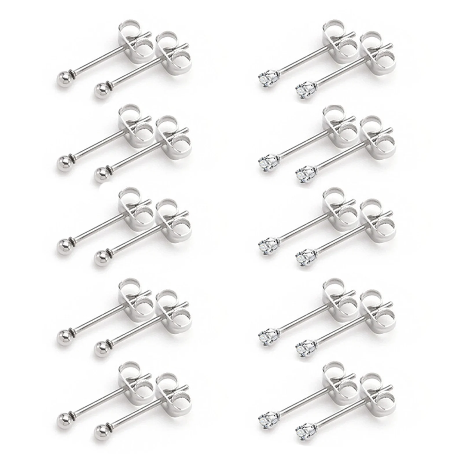 

20pcs Stainless Steel Mini Round Ball Stud Earrings Tiny Clear Cubic Zircon Small Stud Earrings Women Men Ear Studs Jewelry 2mm