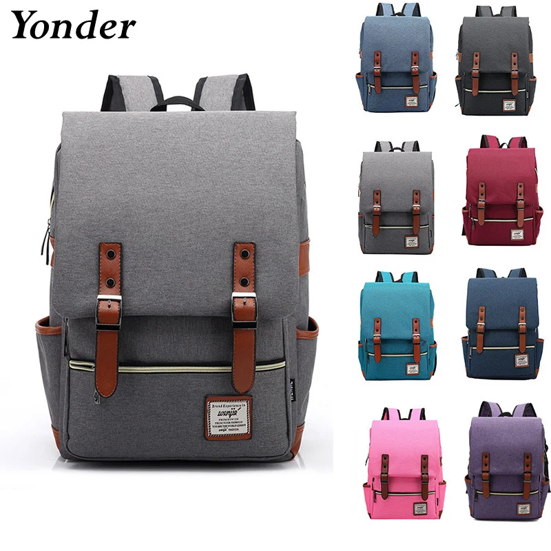 

Винтажный Холщовый Рюкзак 16 дюймов для мужчин и женщин, повседневные дорожные ранцы, вместительные школьные ранцы в стиле ретро для подрост...