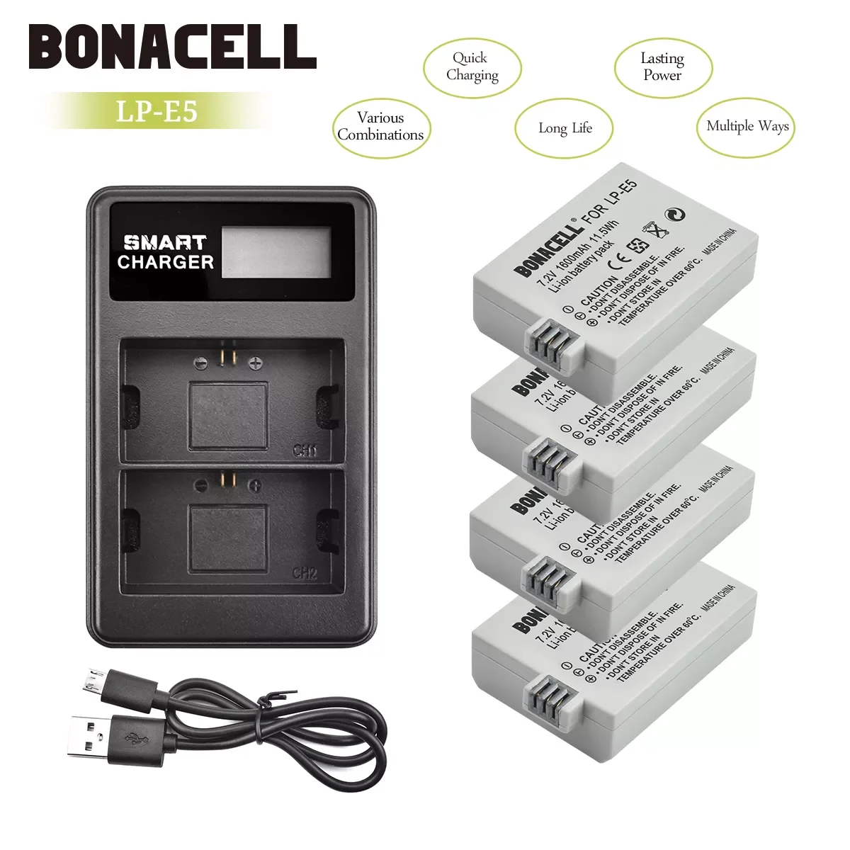 

NEW 7.2V LP-E5 Battery 1-4pcs lp-e5 LP E5 camera battery+LPE5 battery LCD charger for Canon EOS 450D 500D 1000D Kiss X3 F Xsi ca