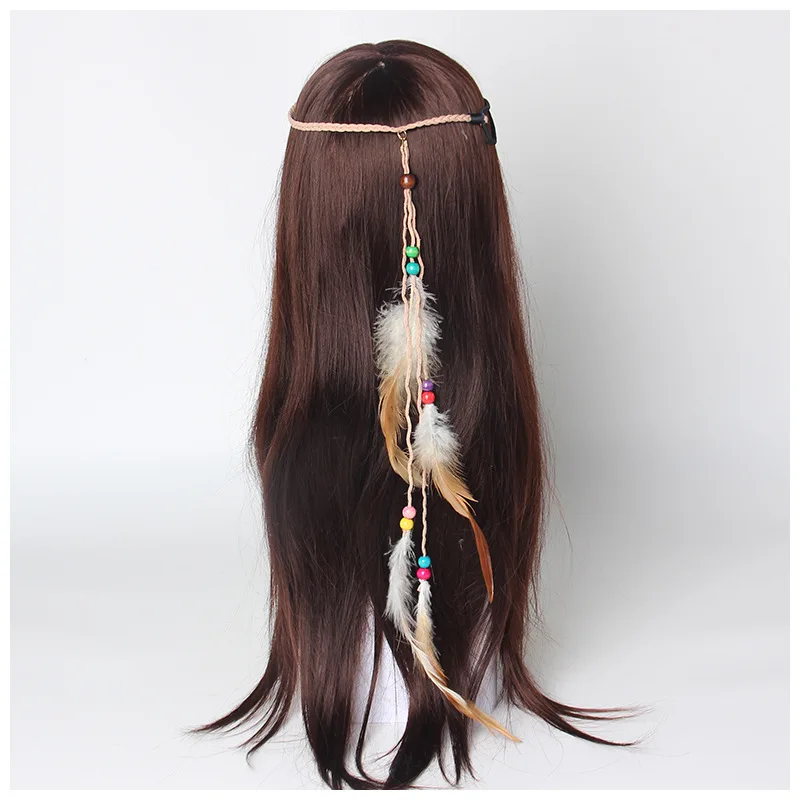

Boho Feather Headband Indian Hippie Gypsy Headpiece Feather Tassel Headdress Adjustable Hemp Rope Beaded Hairband Hair Accessori