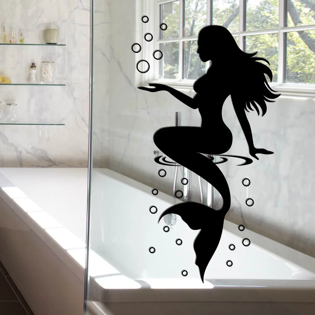 

Mermaid Print Wall Sticker Black Mermaid Silhouette Background Wall Decoration And Beautification
