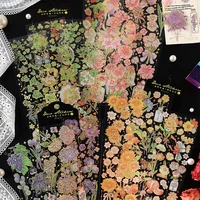 jianqi 3pcspack pet bronzing craft sticker diy scrapbooking collage material sticker flowers label diary art journal planner