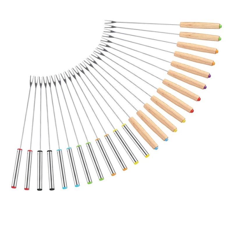 

24 Pack Stainless Steel Fondue Forks, 12 Wood Handles And 12 Stainless Steel Handles, Heat Resistant Smores Sticks