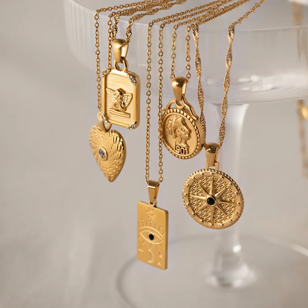 

Niche Design Coin round Necklace Ins Cold Style All-Match Retro Graceful European and American Personality Sweater Chain Women