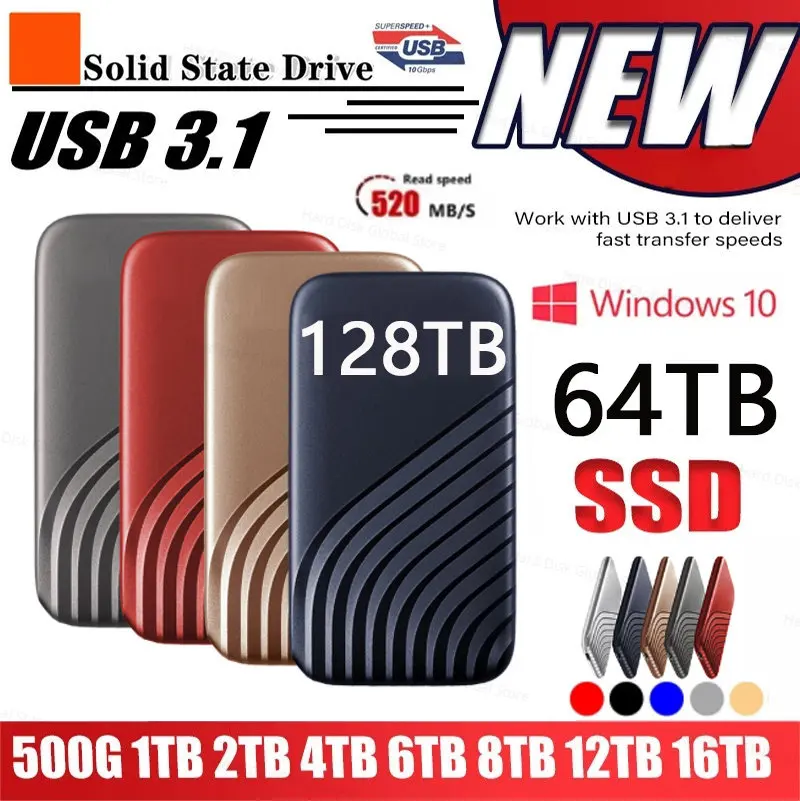 

High Speed Protable SSD 500GB 1TB SSD Type-C USB3.1 16TB 8TB External Solid State Drive 2TB 1TB Mobile Hard Drive for Laptop PS4