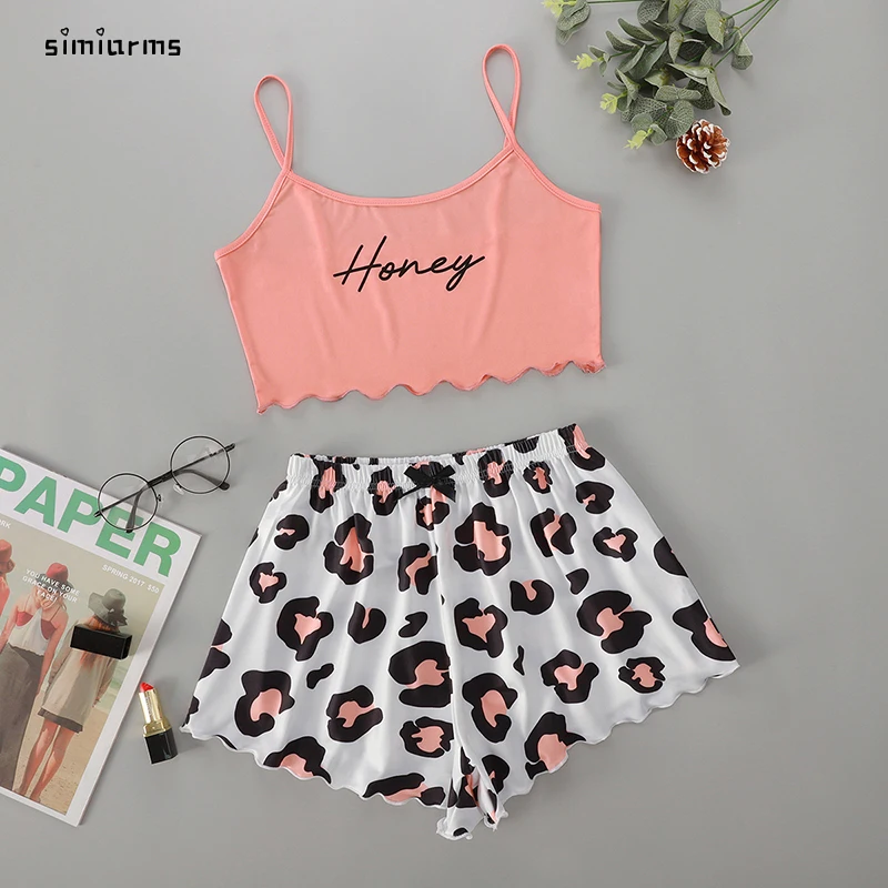 

Женский пижамный комплект с шортами, короткая Пижама, одежда для сна, короткая милая летняя Пижама с V-образным вырезом и милым принтом