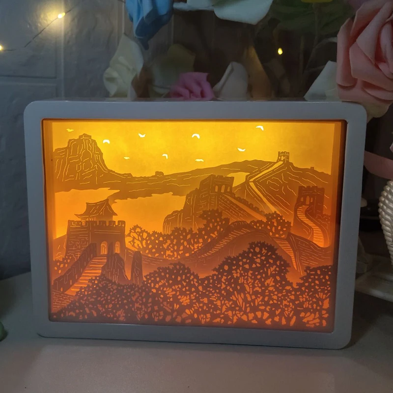 

3D Mirror Paper Carving Lights Chinese Great Wall LED Night Light Rechargeable Table Lamp For Bedroom Home Decor Souvenir Gifts