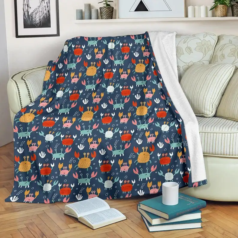

Cute Crab Blanket - Crab Throw Blanket - Crab Fleece Blanket - Crab Pattern Blanket - Crab Print Kids Blankets