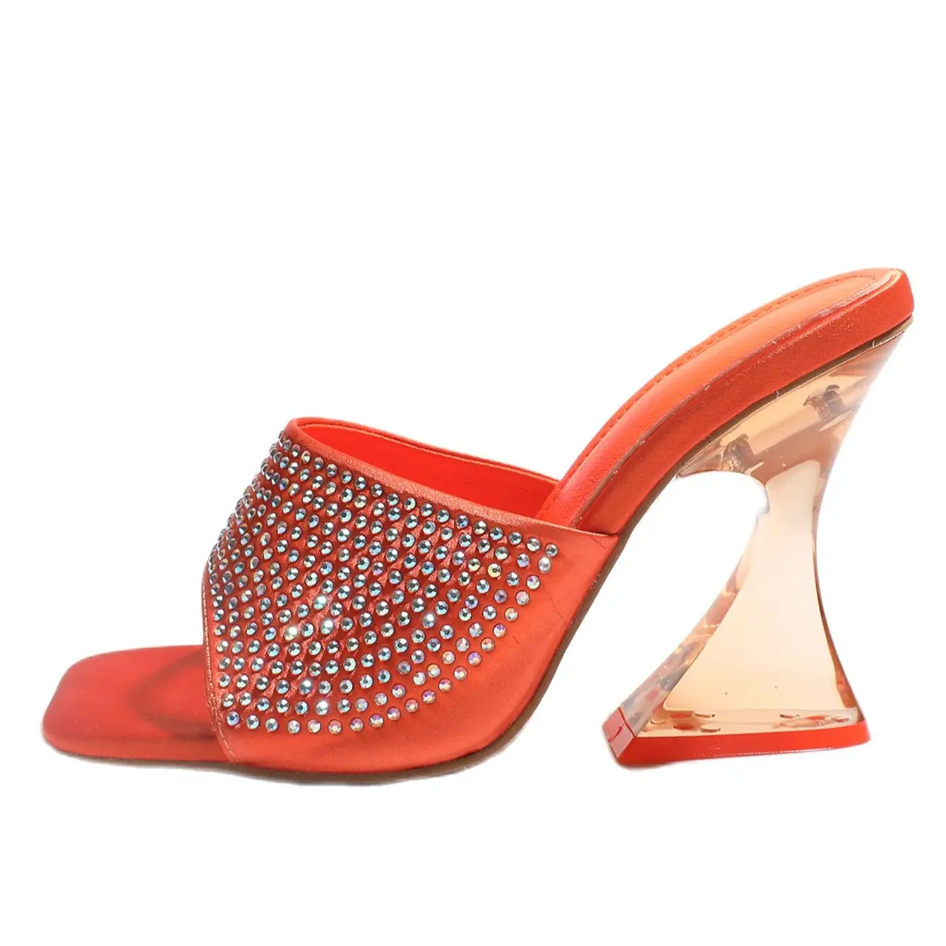 Женские туфли без задника прозрачные шлепанцы на высоком каблуке модные тапочки