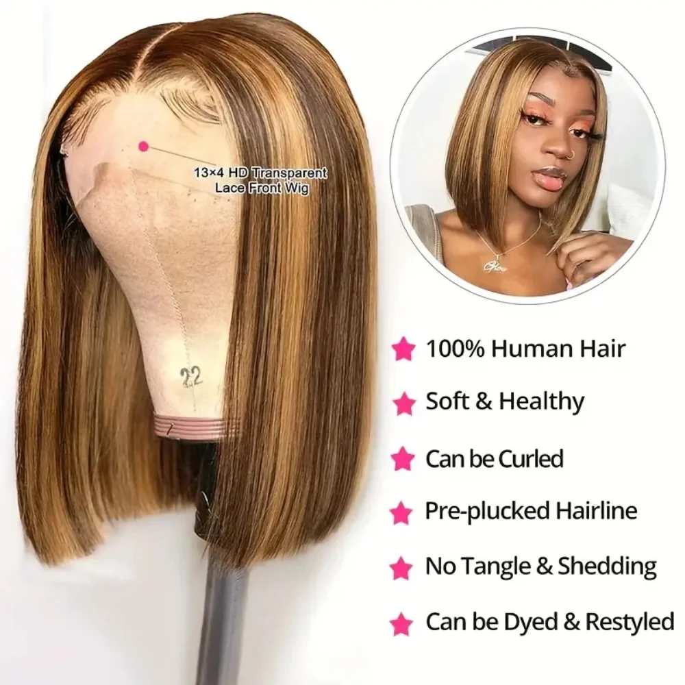 Фото Новинка! Парик-каре 4/27 Highlight Bob Wigs, прямой, с кружевной передней частью, из натуральных волос, бордовый 99J, омбре, цветной, 13x4, короткий парик-каре из натуральных волос. №2