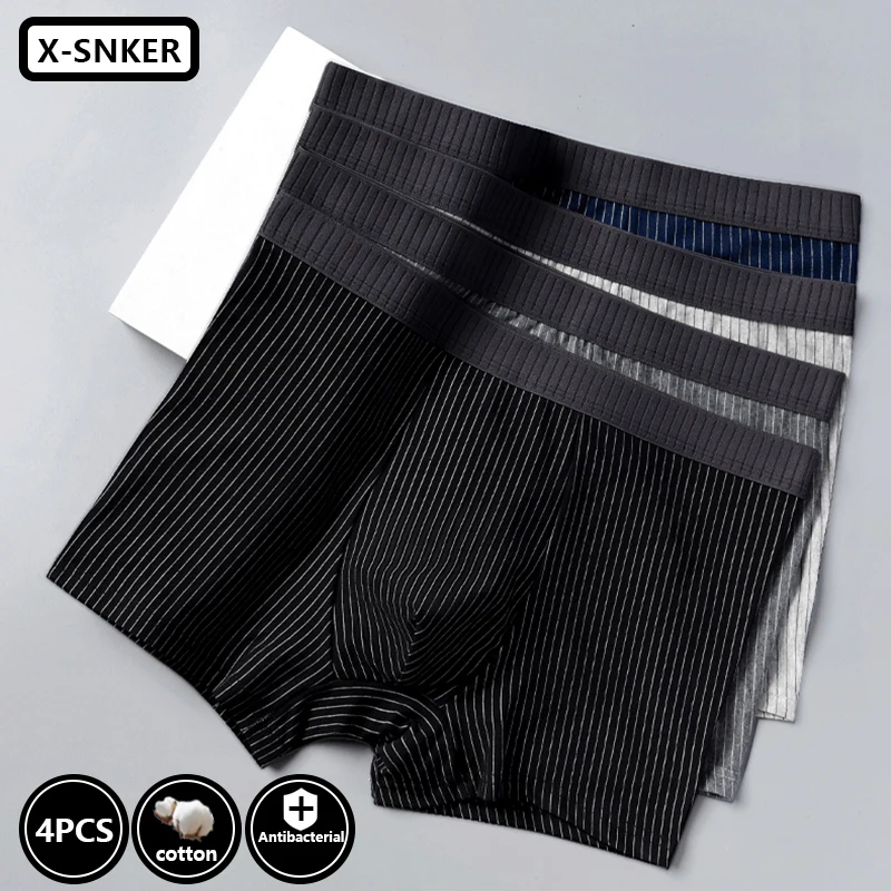 2023 New Fashion Men Striped Boxers Personality men's Cotton Underwear breathable Sexy Short 4PCS/Lots Blue Panties Black Boxer