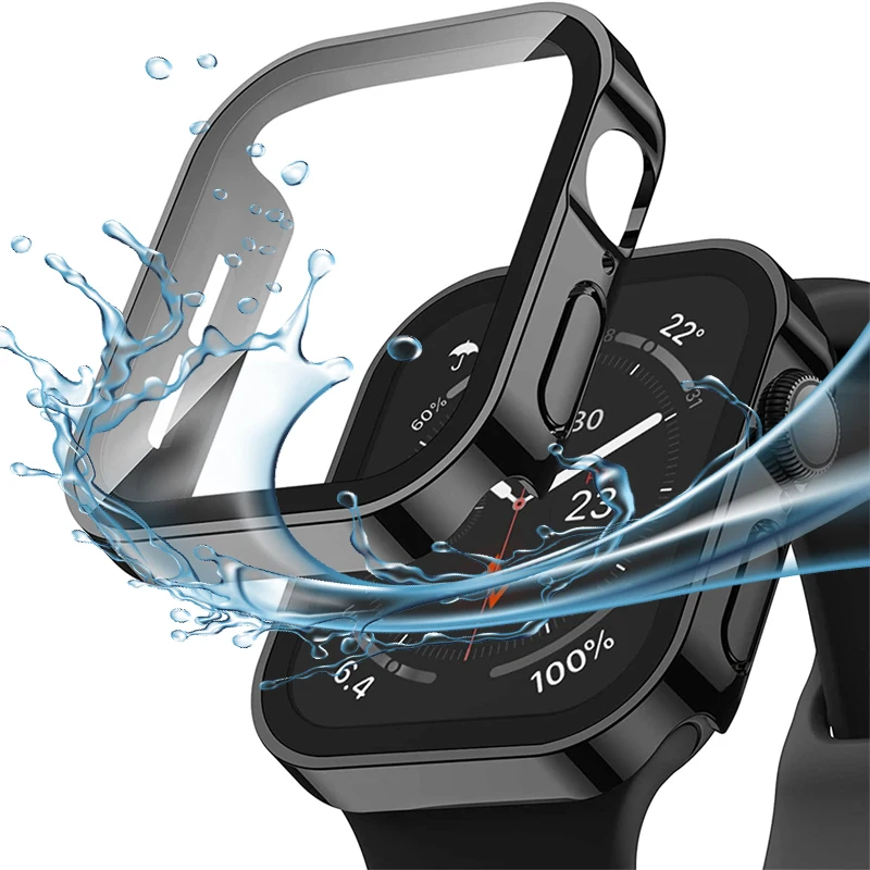 

Закаленное стекло для Apple Watch 7 8 45 мм 41 мм, защитная крышка для экрана, Водонепроницаемый Жесткий Бампер для iWatch Series 4 5 SE 6 44 мм 40 мм