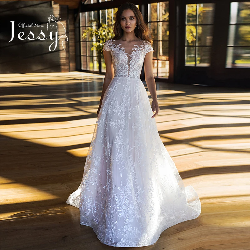 

Elegant Wedding Dress Organza With Embroidery With Princess Ball Gown Boat Neck Lace Appliques Bride Dresses Robes De Mariée