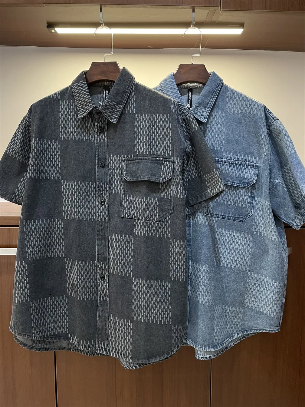 

Женская джинсовая рубашка в клетку, Повседневная рубашка из хлопка, весна-лето 2023