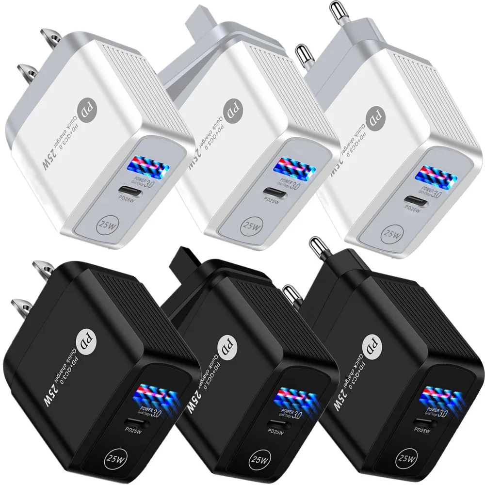 

200pcs 25W PD+QC3.0 USB C Charger Fast Charging Wall Power Adapter wall charger EU UK US Plug for Samsung Iphone htc