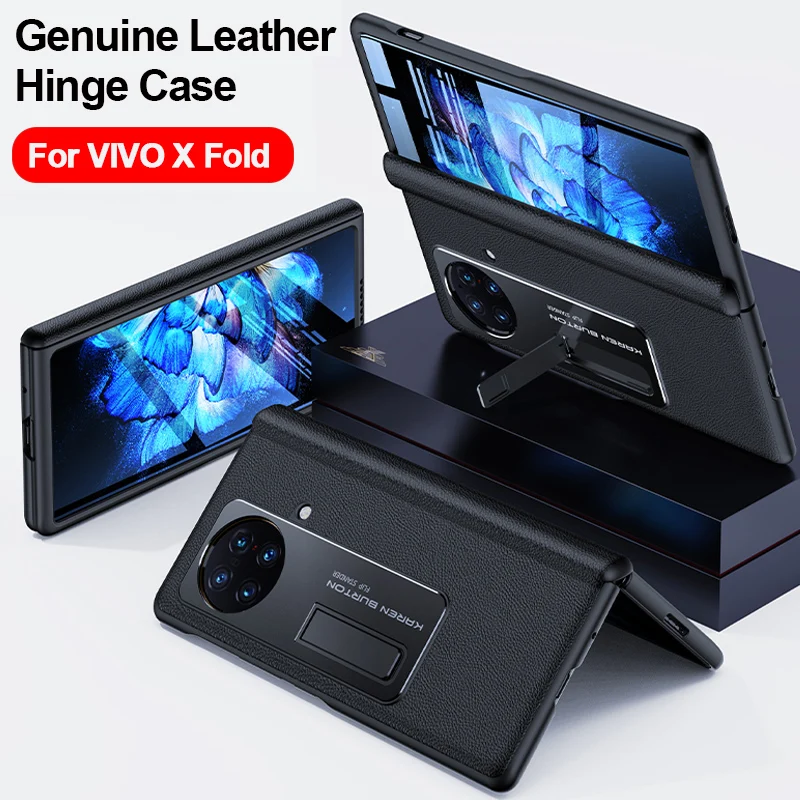 

For VIVO X Fold Case Genuine Leather Magnetic Hinge Case with Front Screen Glass Stand Holder Cover for Vivo X Fold 5G Capa