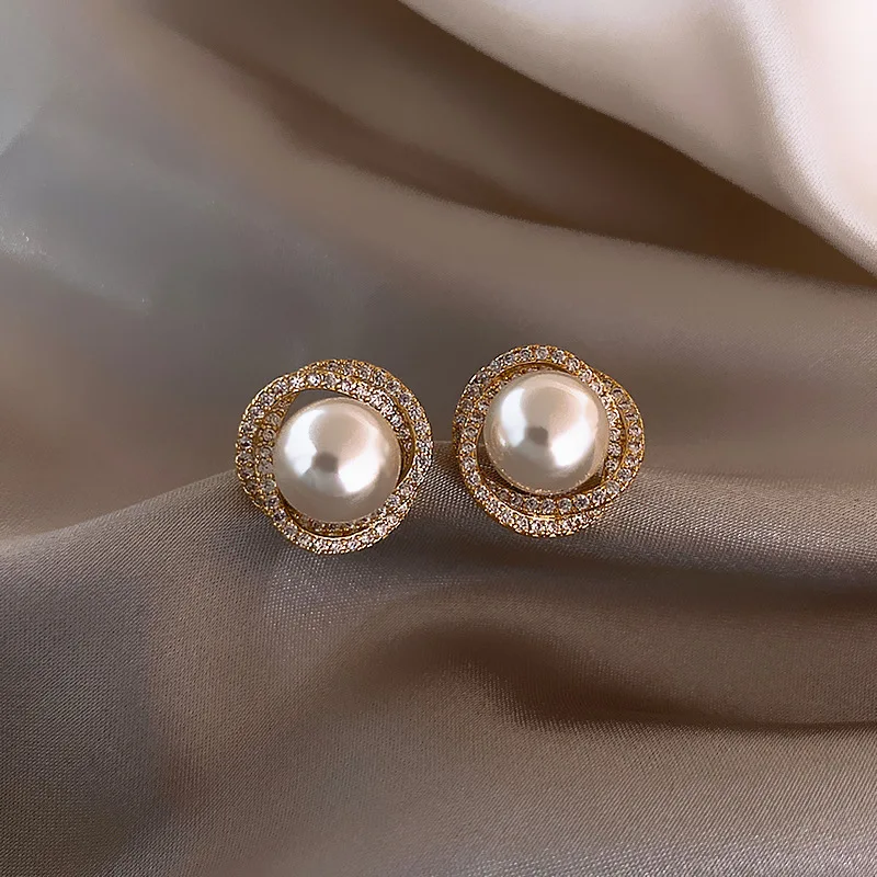 

Luxury Crystal Pearl Circle Stud Earrings for Women Wedding Engagement Jewelry Zircon Piercing Girlfriend Bridal Shiny Gift 2023