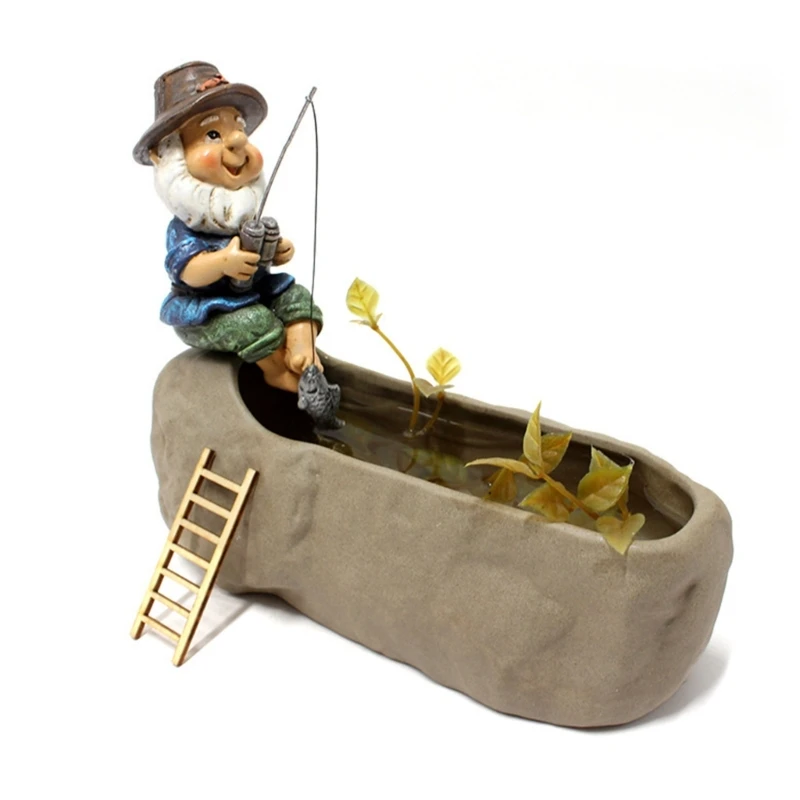 

Fishing Gnomes Ornaments Aquarium Decoration Fish Tank Landscaping Garden Statue Mini Resin Figurine Home Decorations M76D
