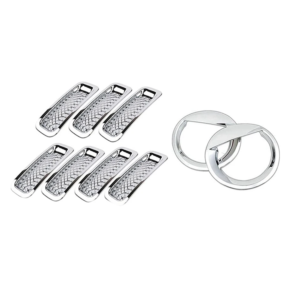 

9Pcs Chrome Front Grille Mesh Trim+Head Light Cover Trim for Jeep Patriot 2011-2017