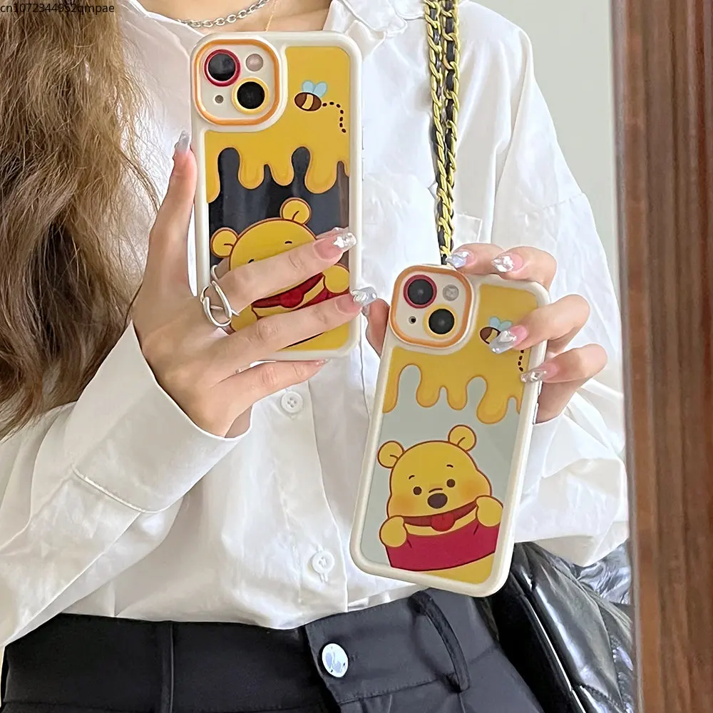 

Luxury Cartoon Disney Winnie The Pooh Mirror Film Phone Case for IPhone 14 13 12 11 Pro Max 14 Pro Couple Anti-drop Back Cover