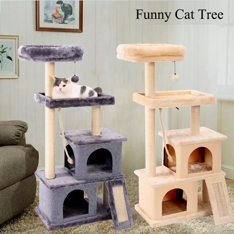 

Hot Catt Tree Multilevel and Luxury Cat Towers 50 Inches with 2 Condos Spacious Perches, Scratching Post Dangling Balls and Ramp