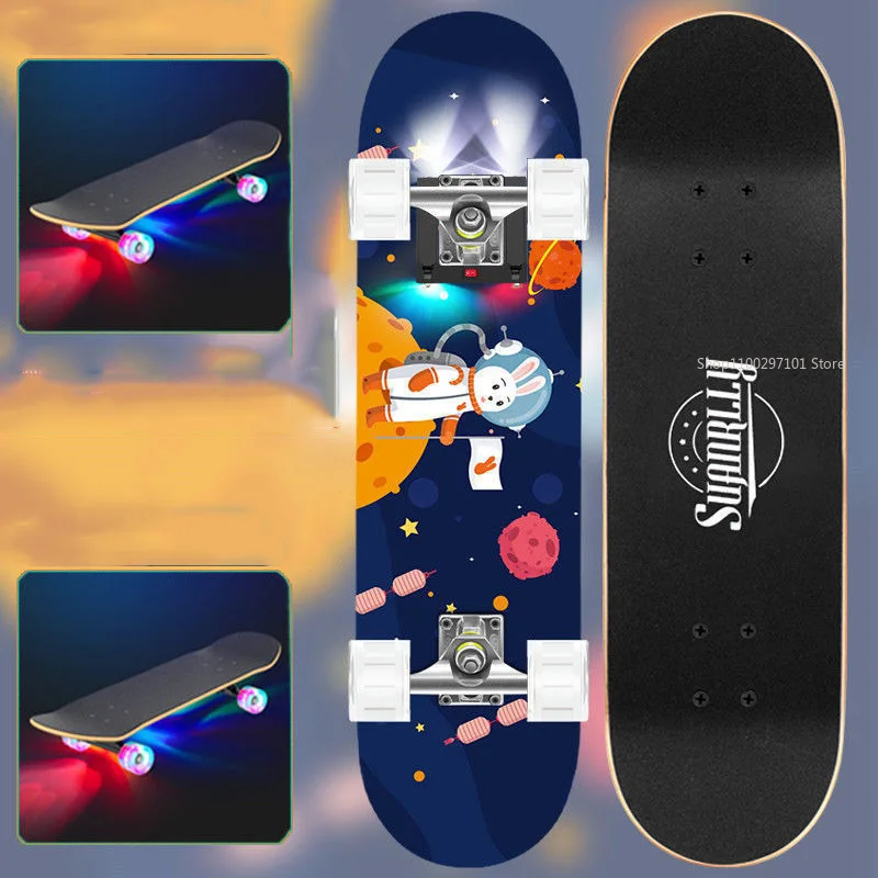 

Maple Skateboard Profesional Four-wheel Skateboard Men and Women Novice Double Rocker 3-8 Years Old Children's Scooter Patineta