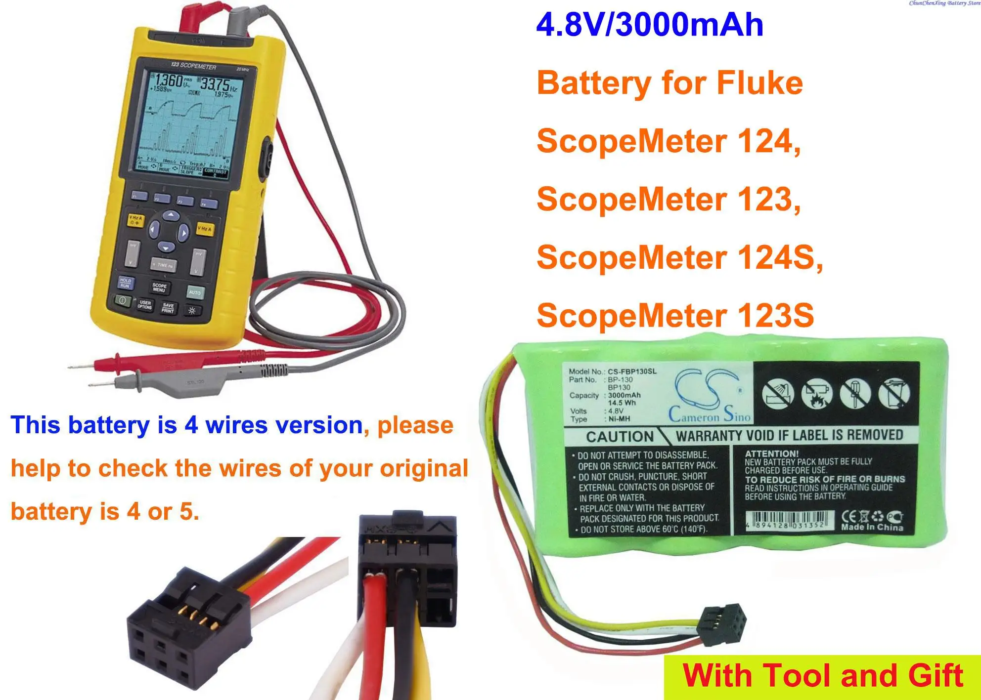 Аккумулятор OrangeYu на 3000 мА · ч для Fluke Scope emeter 123123 S, 124124 S, пожалуйста, проверьте провода аккумулятора, это версия с 4 проводами