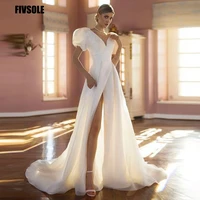 fivsole beach train wedding dresses 2022 side split cap sleeves boho bride dress v neck wedding gown custom made robe de mari%c3%a9e