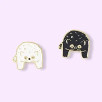 black white cat enamel pin cartoon animal lapel pins for backpack metal cute womens brooches custom for friends gift jewelry