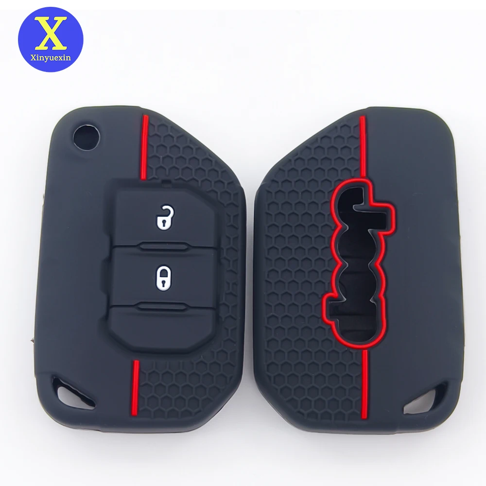 

Силиконовый чехол для дистанционного ключа Xinyuexin, сумка для JEEP Wrangler JK Gladiator, 2-кнопочный складной брелок для ключей, автомобильные аксессуары