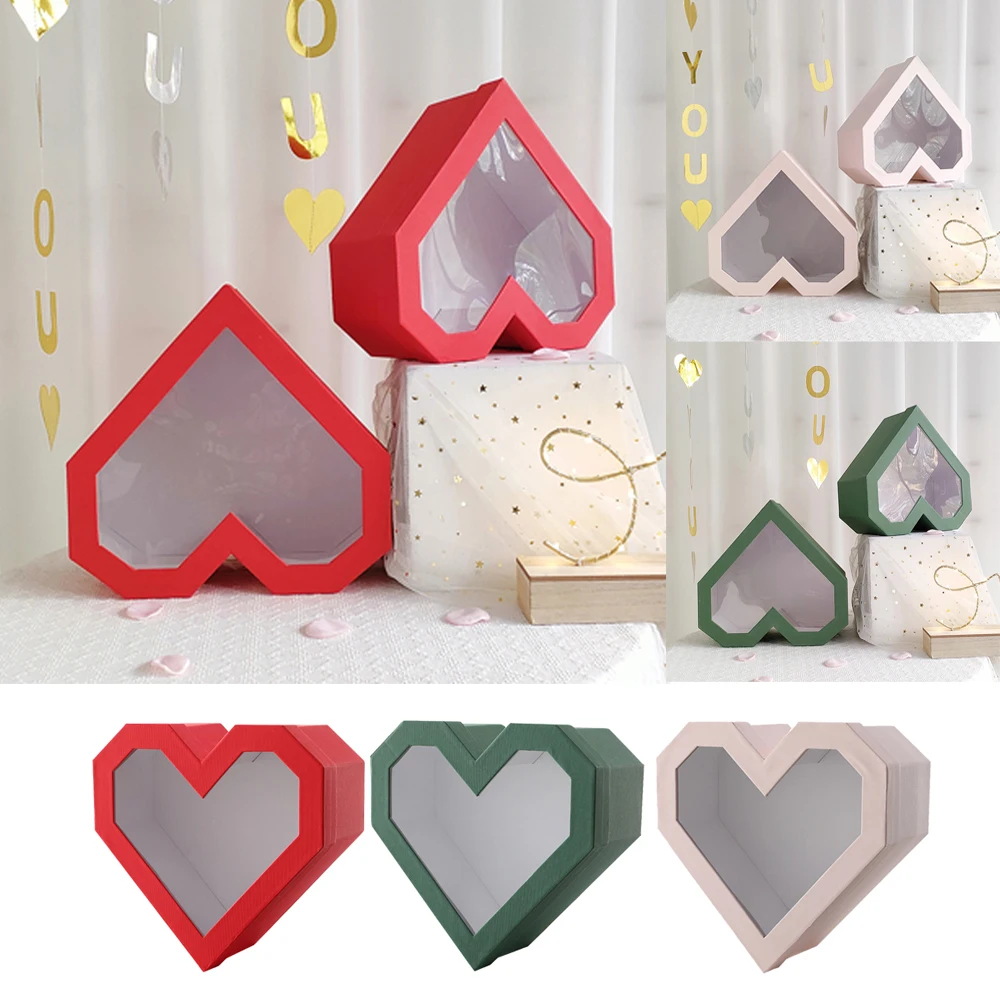

Red Heart Shaped Rose Gifts Box Flower Packaging With Transparent Window Lids Valentines Day Wedding Bridesmaid Gifts Case 2023