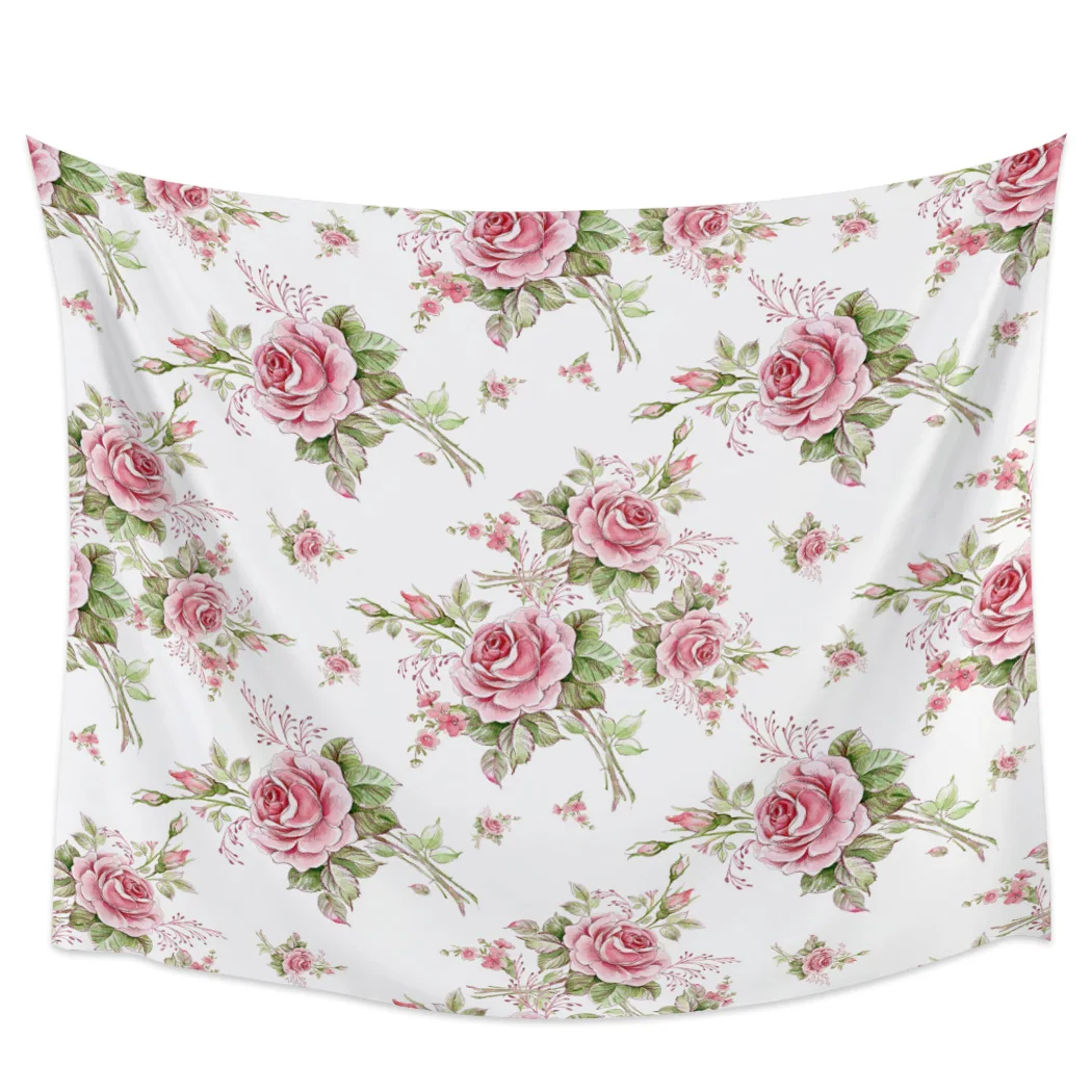 

Pink Rose Romantic Blackout Curtains Table Runner Bathroom Set Blanket Tapestry