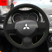 diy hand stitched leather suede non slip car steering wheel cover for mitsubishi lancer asx pajero sport car accessories