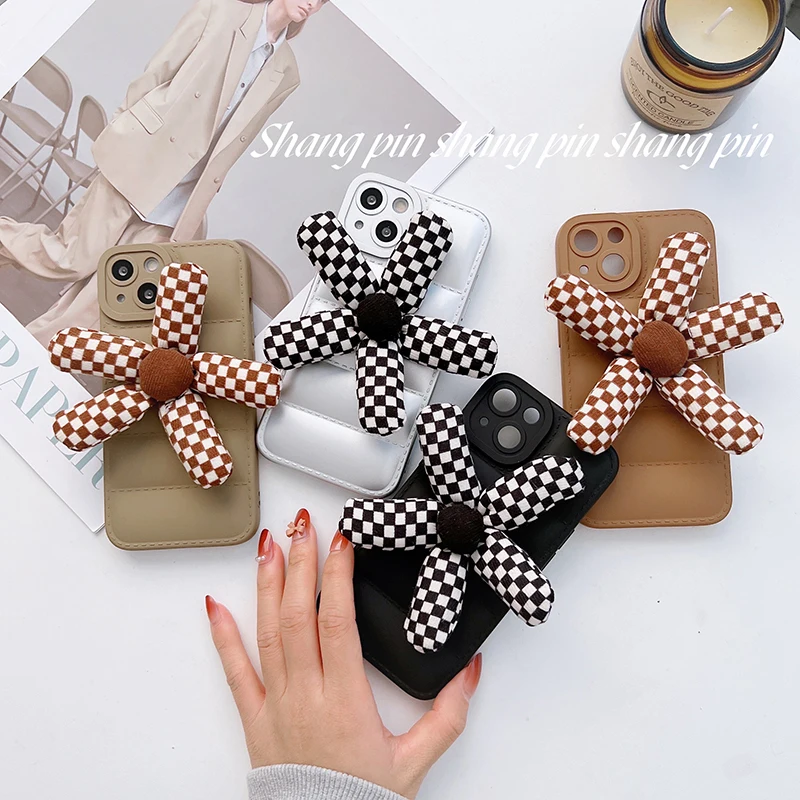 

for IPhone 12 11 Pro Max Cover Three-dimensional Flower Case for IPhone 13 Protective Case Winter Down Jacket Cloth Phone Case