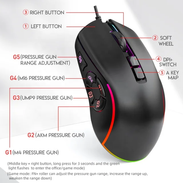 Wired Gaming Office Mouse 7200DPI RGB Backlit Mouse 6 Adjustable DPI Levels/10 Programmable Buttons/Back to Desktop Button Mouse 5