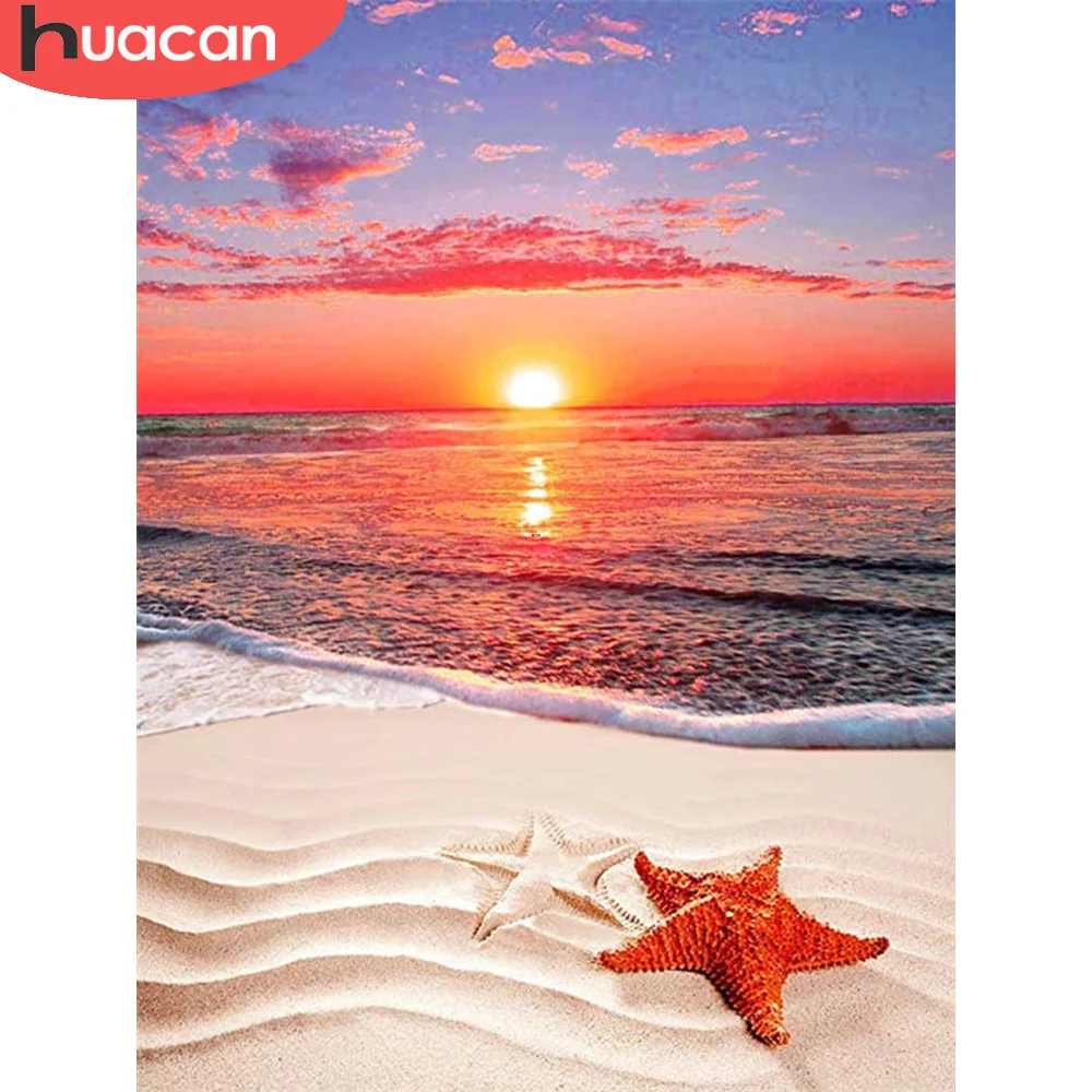 

HUACAN Diamond Embroidery Beach Landscape Cross Stitch Diamond Painting Sunset Full Square Round New Arrival Mosaic Room Decor