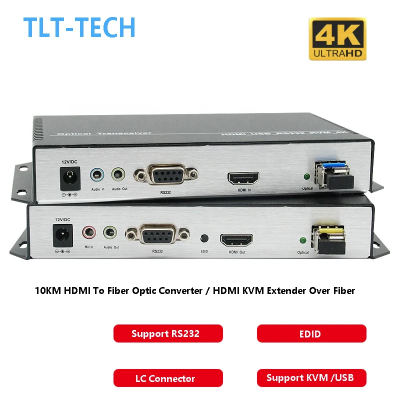 4K RS232 hdmi to fiber optic extender video audio hdmi kvm transmitter and receiver 10km