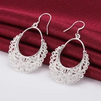 925 stamp silver color hollow flower hanging earrings for women luxury long earrings wedding party jewelry female gift gaabou