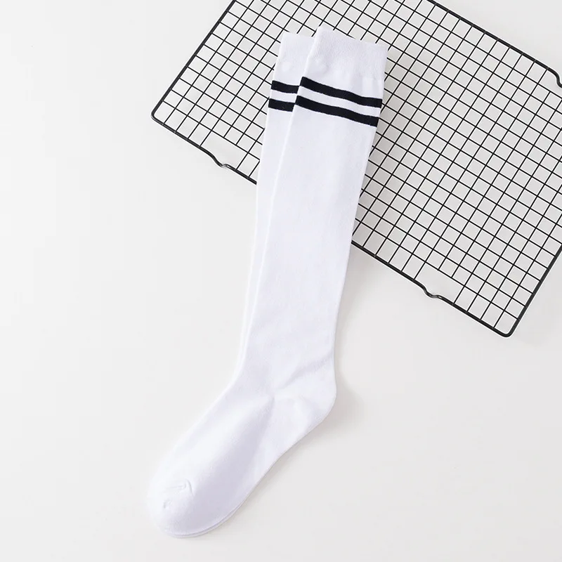 Women Female Cotton Knee High Socks Striped Stockings Black White Casual Sport Long Calf Socks Cute Japanese Style Korea Fashion