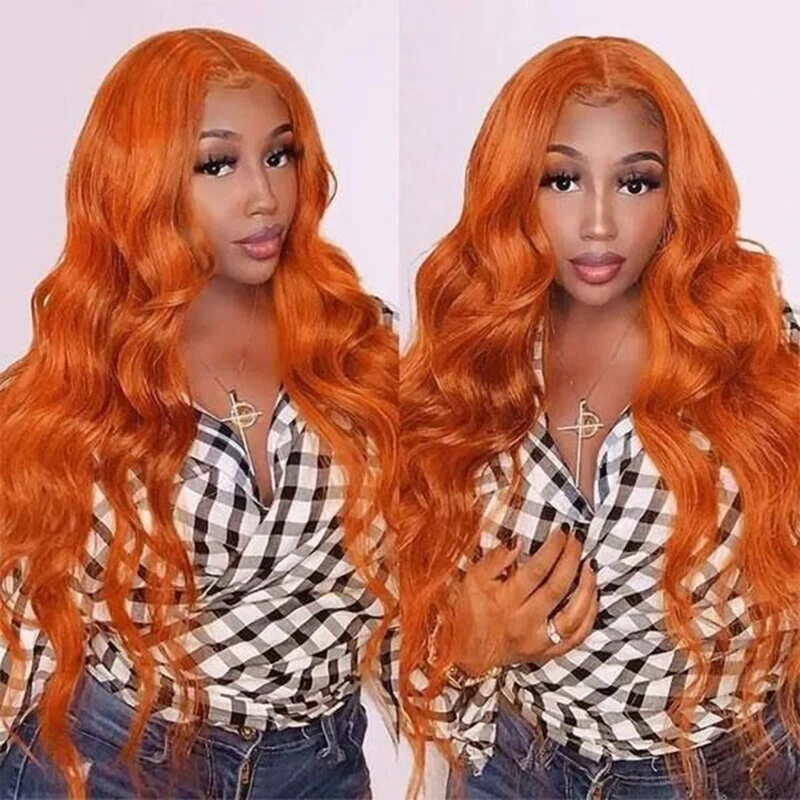 

Ginger Orange Lace Front Wig Human Hair Body Wave 13x6 Hd Lace Frontal Wig Raw Glueless Pre Plucked Human Wigs Ready To Go 180%