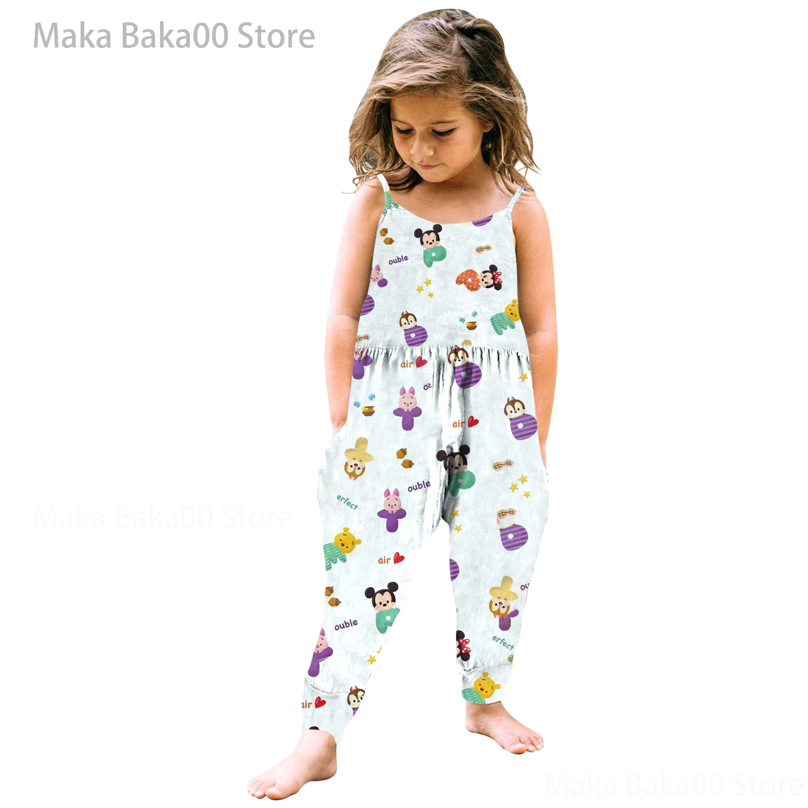Купи Disney Mickey and Minnie Summer New Children's Clothing Jumpsuit Print Girls Clothing Cartoon Cute Casual Suspender Jumpsuit за 274 рублей в магазине AliExpress