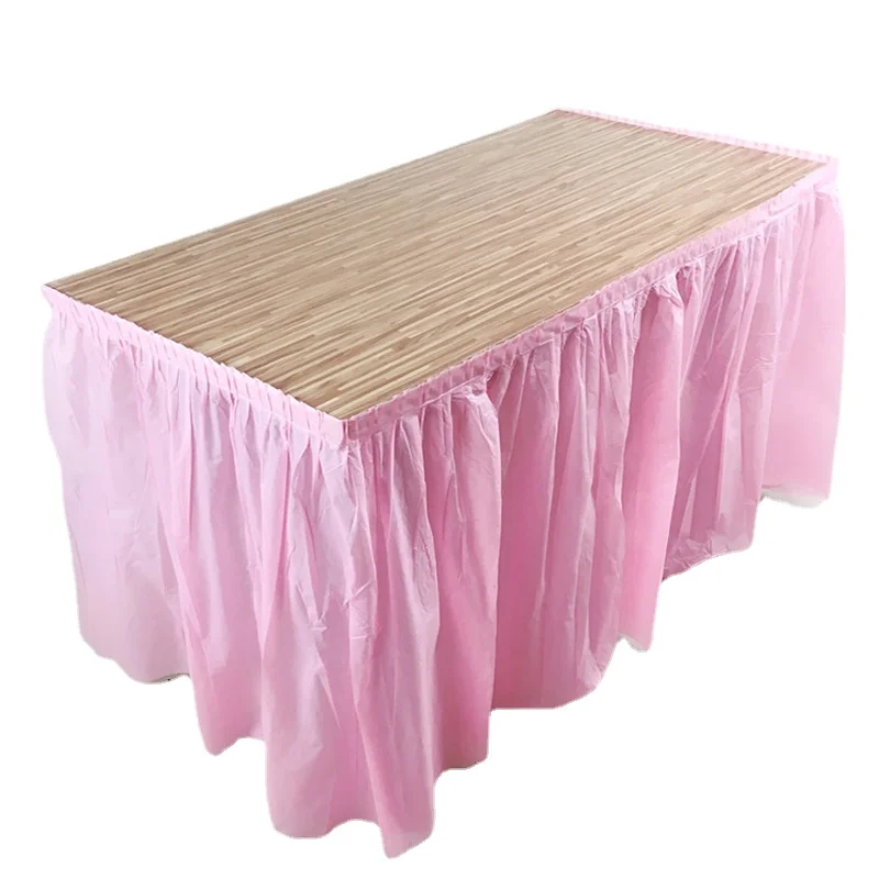 

73x420cm Disposable Table Skirt Plastic PEVA Table Skirts Cover for Birthday Banquet Party Wedding Festival Home Decoration